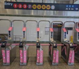 MTA Going Your Way: Times Square Station, 42nd Street and Broadway. Students will soon have green OMNY cards to replace the old MetroCards, which only allowed free travel between 5:30 a.m. and 8:30 p.m. The new cards, starting in Septmember, can be swiped for up to four free rides per day, 24/7.