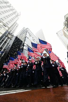 Some of the 343 flag carrying firefighters.