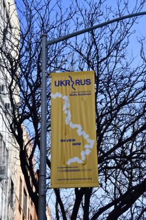 Banner flaps in breeze outside the Ukrainian Museum in the East Village in an area known as Little Ukraine.