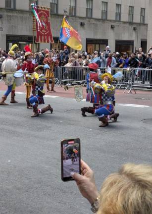 An Italian marching band and costumery at the Columbus Day Parade, October 14, 2024.