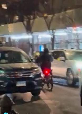 After throwing a sucker punch, the rider of the unregistered motorbike made his getaway driving the wrong way down a one-way street.