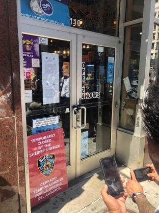 The joint task force involving the Sheriff’s Dept, the NYPD and Office of Consumer and Worker Protection began a coordinated blitz against illegal smoke shops in May, shutting down the above downtown store in the early days of the drive.