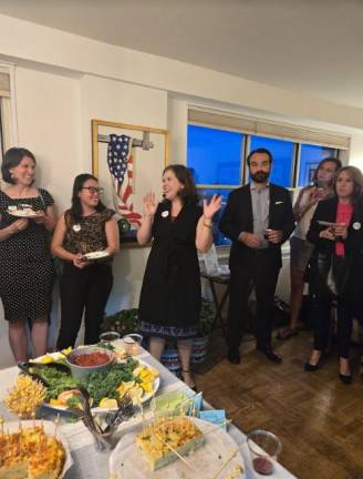 Local activist Vanessa Aronson (center) is the latest to throw her hat into the ring to succeed term-limited Keith Powers in Manhattan’s district four City Council race. At least four others have said they covet the seat as well with a primary sometime in June 2025.