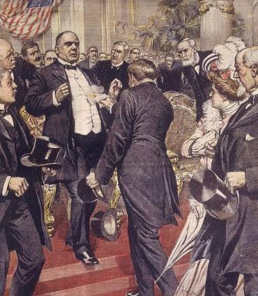 Illustration of the assassination of President McKinley by the anarchist Leon Czolgosz