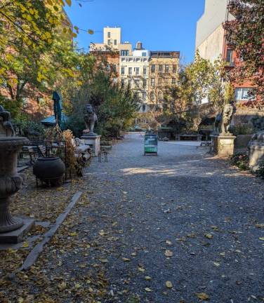 Elizabeth Street Garden, looking east from Elizabeth to Mott streets, November 8, 2024, 10:19 a.m. On weekdays, the garden doesn’t open until 11 a.m.