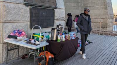 Welcome to the Brooklyn Bridge, where history takes a back seat to rent and license free commerce.