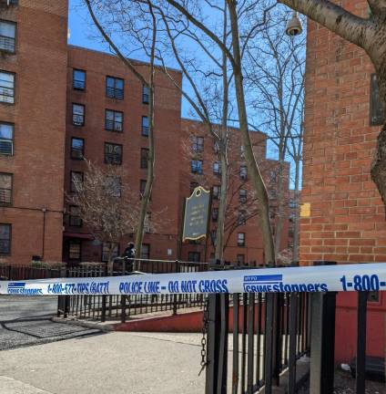 Crime scene from Madison Street side looking toward 384 Madison, Feb. 18, 2025