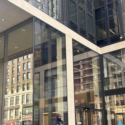 The NYPD maintained a presence outside 1 Penn Plaza on Feb. 25. Less than 24 hours earlier, a 26 year old man plunged to his death at the Vornado-owned building.