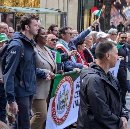 Attorney General Letitia James, Governor Kathy Hochul and others at the Columbus Day Parade, October 14, 2024.