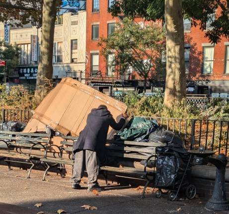 A House of Cardboard: Sara D. Roosevelt Park, October 30, 2024.