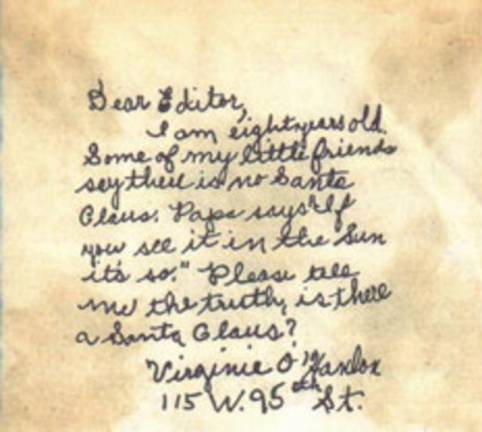 Original letter written by Virginia O’Hanlon from her home at 115 W. 95th St. to the <i>New York Sun</i> in 1897.The letter was verified by the PBS show, Antiques Roadshow.