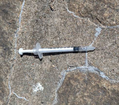 Our reporter found an open needle left behind following the September 11, 2024 Manhattan Bridge Plaza clean up.