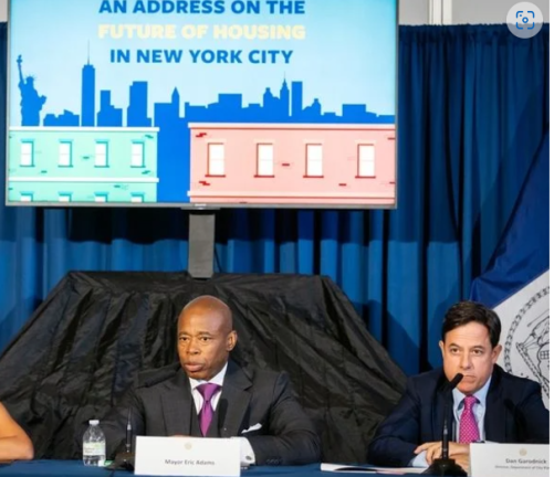 City Planning Commissioner Dan Garodnick (right) and Mayor Eric Adams Adams, at a September 2023 presser, outlining a sweeping zoning overhaul that finally passed the City Council on Dec. 5, 2024.