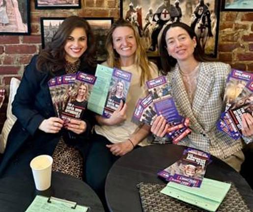 Virginia Maloney (center) with campaign staffers as petitioning to get on the Democratic primary ballot got underway on Feb. 24.