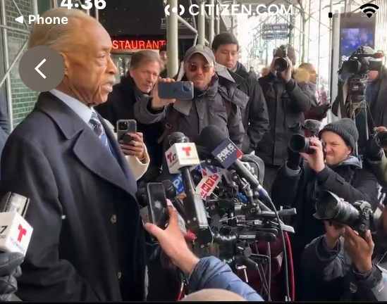 The Rev. Al Sharpton talks with reporters after meeting with Gov. Kathy Hochul who is mulling whether to exercise her power to remove Mayor Adams from office.