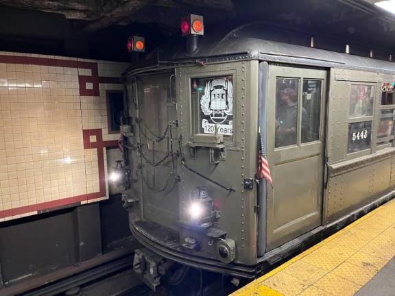 The look from the outside of a 1917 era subway car that hauled 500 passengers on a special subway ride from the old City Hall station to the Bronx and back, tracing the route of the very first subway ride 120 years ago.