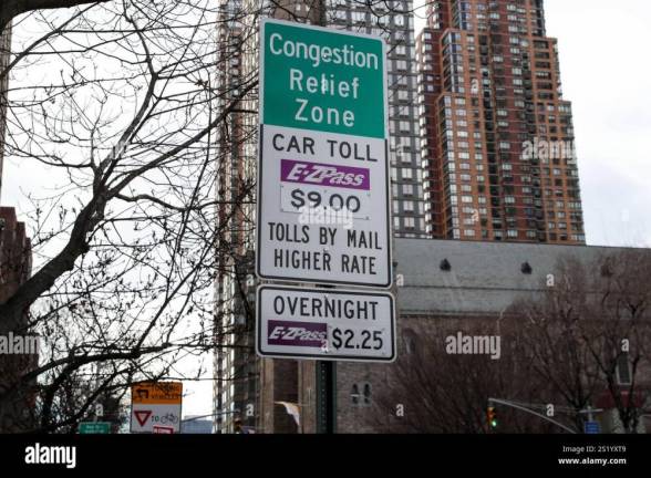 Signs highlighting the new congestion pricing zone.