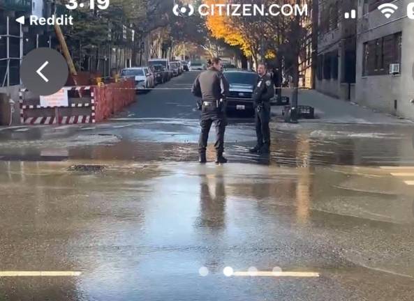 Police on the UWS following a water main break around 2:30 p.m. on Nov. 27 that knocked out subway service on four lines in Manhattan and left eight apartment buildings on the UWS without water the day before Thanksgiving.