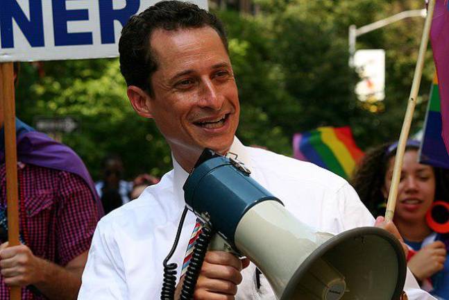 Anthony Weiner, at a Gay Pride parade in 2009, before a sexting scandal derailed his career and sent him to prison. He now says he is mulling a run for City Council for the seat held by term limited Carlina Rivera.