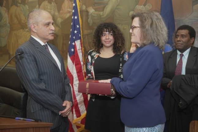 NYS Supreme Court Justice Leslie Stroh had a swearing in ceremony administered by NYS Chief Justice Rowan Wilson a little over two months. Now six civil court justices are vying to join her on the Supreme Court. The Democratic Party will hold a nominating convention sometime in August. Photo: Courtesy Judge Leslie Stroh