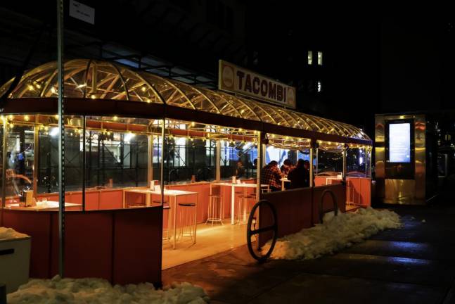 A dining shed from 2020, pictured at Tacombi Restaurant on Broad Street.