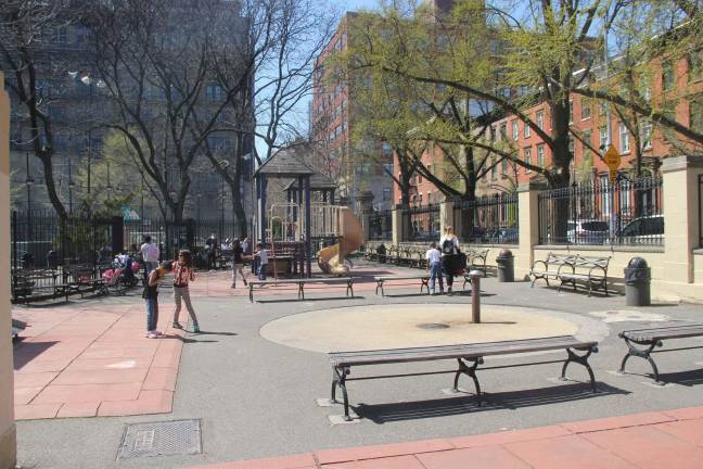 J. J. Walker Park has a children’s playground, pictured above, on its eastern side. The park also hosts baseball and soccer fields on its western side.