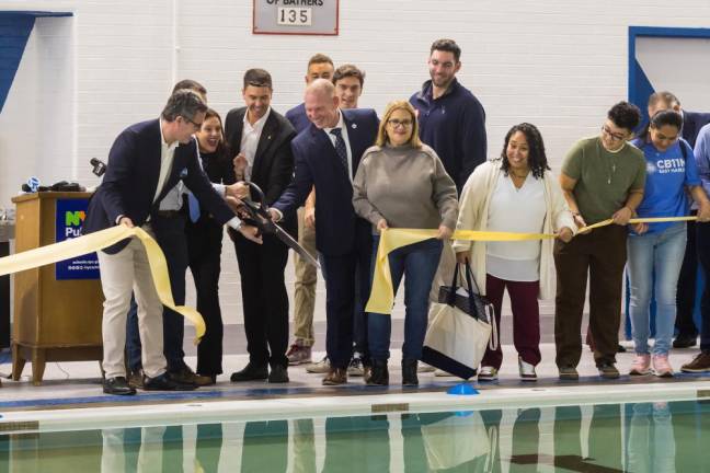 The ribbon cutting ceremony for the pool reopening at River East Elementary (2351 1st Avenue in Manhattan) on Friday, October 25, 2024.