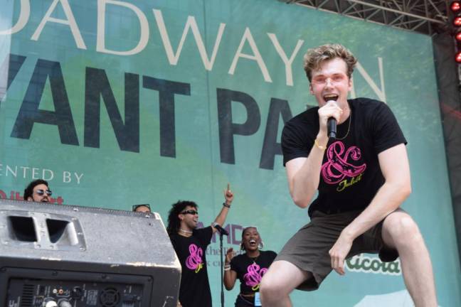 Ben Jackson Walker and the cast of “<i>&amp; Juliet</i>” performed “<i>It’s My Life</i>” at 2024’s final Broadway in Bryant Park concert.