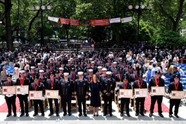 FDNY Medal Day at City Hall Plaza June 5, 2024. Commissioner Laura Kavanagh center.