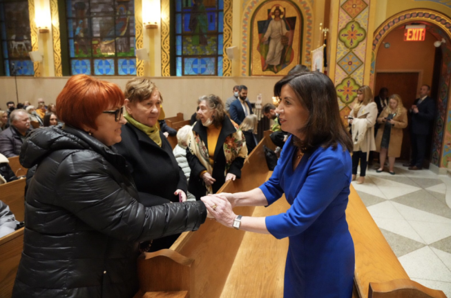 Governor Kathy Hochul visits St. George, a Ukrainian church in Manhattan. Photo: Kathy Hochul office via Twitter