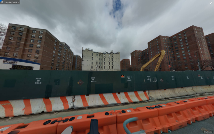 Screenshot of the empty lot in April, 2024 as a brownfield cleanup ordered by the DEC was underway on the site of the former auto repair and supply store on the edge of the East Village on Ave. “C” and E. 14th St.