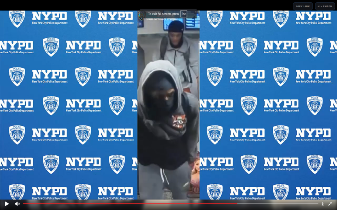 A screenshot showing both of the men who police say are wanted for series of muggings in Manhattan subway stations.