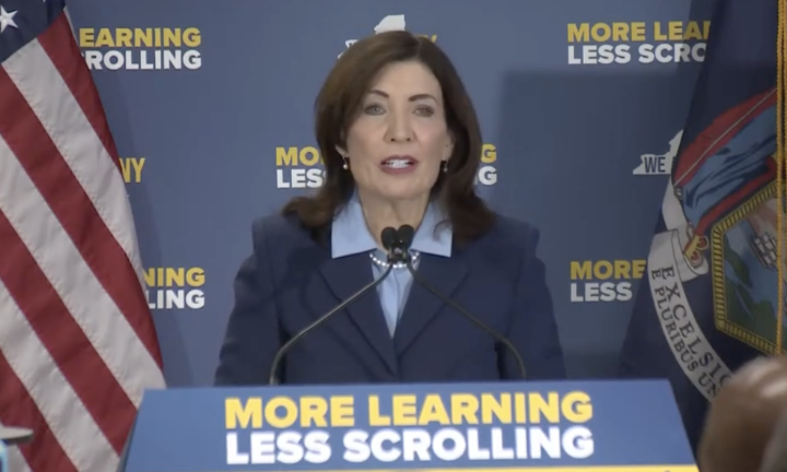 Gov. Kathy Hochul announces cell phone ban in Guilderland, NY.