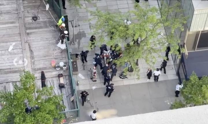 Plaza outside Broome Street Academy shortly after the May 17 murder of Makhi Brown.