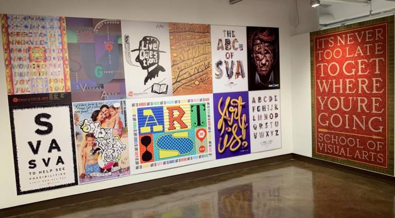 <b>At the School of Visual Arts gallery, 12 of the over 200 posters are displayed on one wall. With 93 different faculty artists works on view, this exhibition is a chronicle of how life has changed in NYC over the past 75 years through these Subway posters.</b> Photo: Ralph Spielman